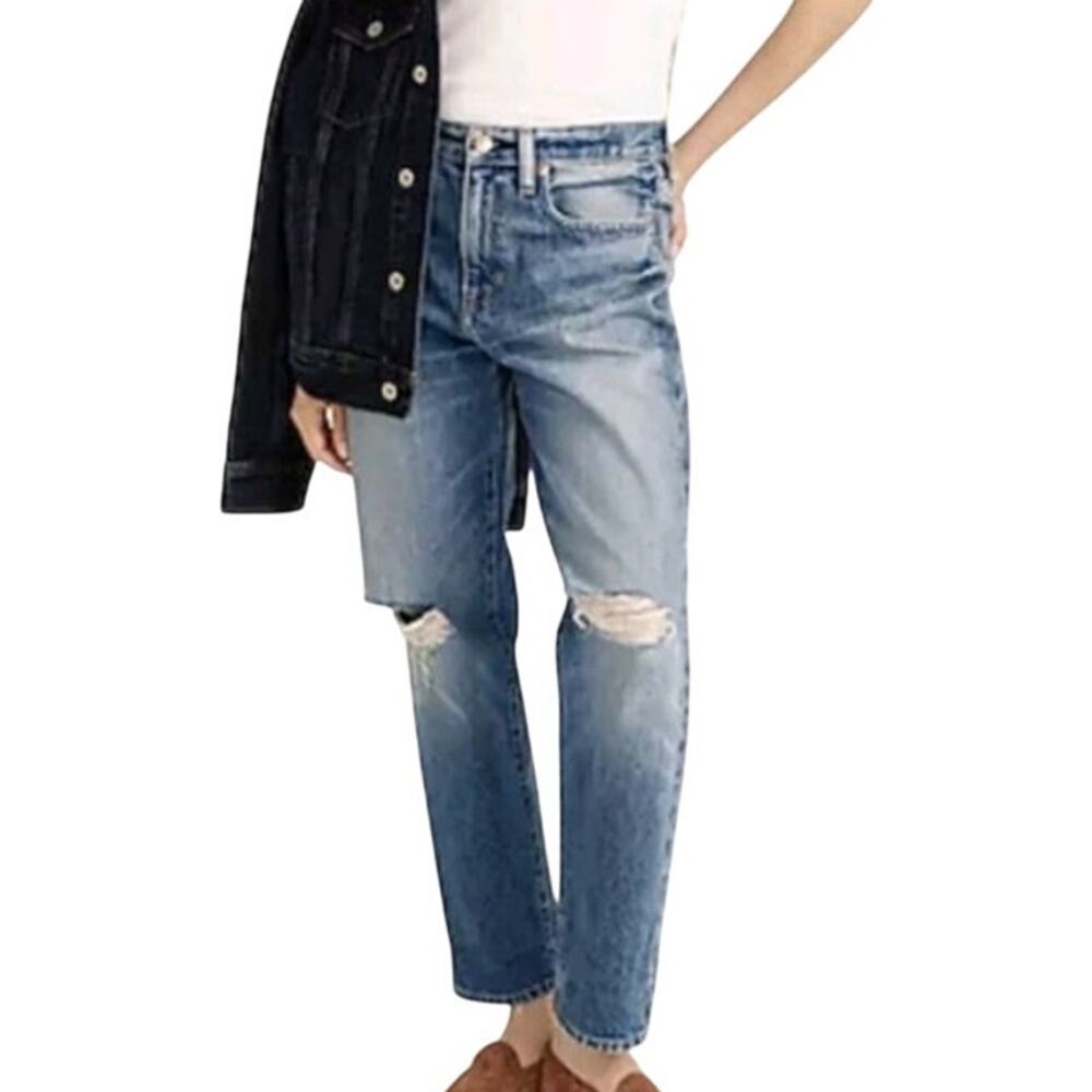 J, Crew Slouchy Boyfriend High Rise Jeans 30 Distressed Grunge Punk Thrashed Emo